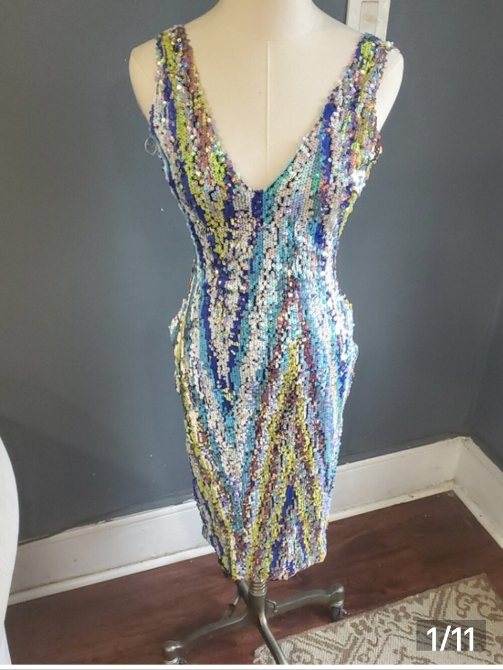 Angel Brinks Multicolor Sequin V-Neck Glitter Sparkle Embellished Dress Size M - Picture 12 of 13